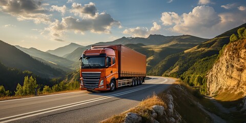 Truck on the highway on a sunny day, generative ai