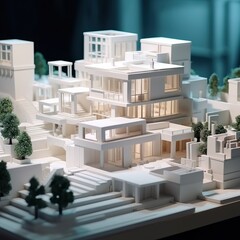 White architectural model, generative ai