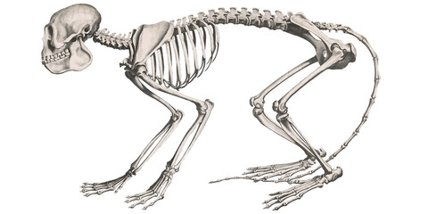 Retro Safari: Monkey Skeleton Vintage Scientific Illustration Animal Anatomy Spooky Ape