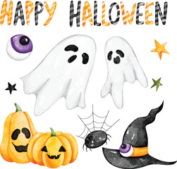 Watercolor illustration set of Halloween clipart