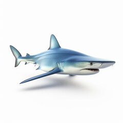 Obraz premium Blue shark close-up isolated on white background, dangerous predatory fish, generative ai