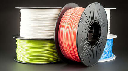 Plastic filament material PLA and ABS for printing on a 3D printer in color. AI generated. - obrazy, fototapety, plakaty