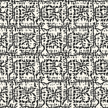 Ink Drawn Jungle Checked Pattern 