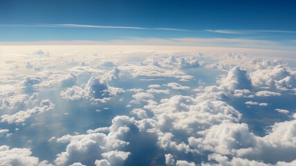 Clouds as seen from the window of an airplane. Generative AI