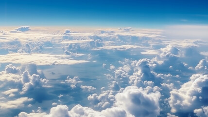 Fototapeta premium Clouds as seen from the window of an airplane. Generative AI