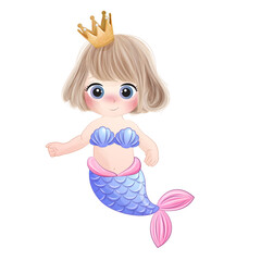 Obraz na płótnie Canvas Cute mermaid poses watercolor illustration