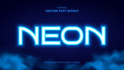 blue neon glow editable text effect - obrazy, fototapety, plakaty
