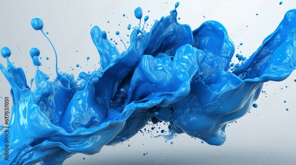Poster blue paint splash 3d render.generative ai
