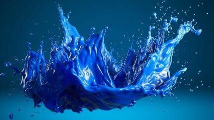 Blue paint splash 3d render.Generative AI
