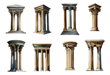 Watercolour antique column set. Generative Ai