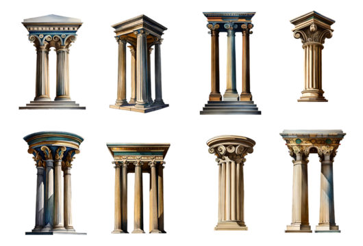 Watercolour antique column set. Generative Ai