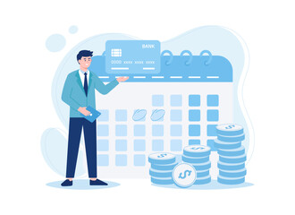 Installment payment date by credit card concept trending flat illustration
