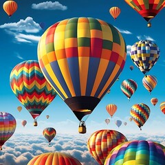 Fototapeta premium Many Hot Air Balloons, Rainbow, Bright Colours, Hot Air Balloon, AI generated image, AI Art, AI