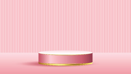 White pink 3d pedestal background for cosmetic product presentation