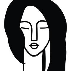 Abstract drawing of a woman's face, primitive, minimalist style, black and white, vector design
