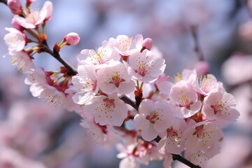 Obraz premium Japanese spring white blossoms on tree with soft blur background
