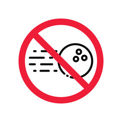 Forbidden Prohibited Warning, caution, attention, restriction label danger ban. No Bowling vector icon. Bowling flat sign design. Do not use Bowling ball symbol pictogram