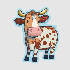 Cute cow icon. Sticker for social networks, graphic element for website. Animals, mammal, fauna and nature, farming and agriculture. Toy and mascot for children. Cartoon flat vector 