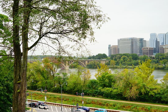 Historic Tower and Stone College Building in at a university campus - Georgetown, Washington, DC (USA)