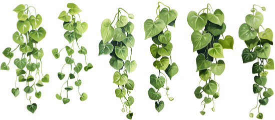 Set of cutout dichondra creeper plant and vines, 3d rendering. Generative AI - obrazy, fototapety, plakaty