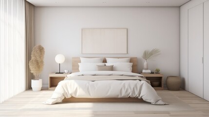 Fototapeta na wymiar White bedroom interior. Earth tones design. 3d rendering