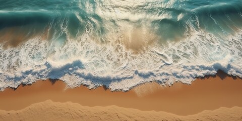 AI Generated. AI Generative. Top aerial drone air above view of ocean sea waves beach. Island vacation adventure surfing tropical vibe. Graphic Art