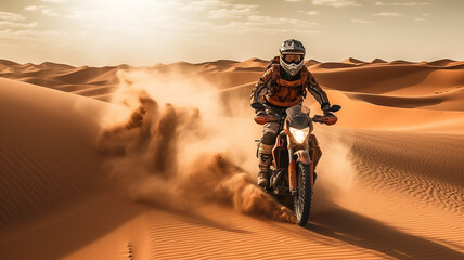 Rider on a ktm bike in the desert. Generative AI