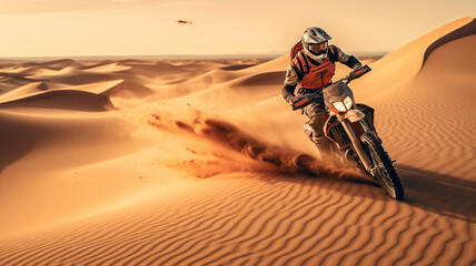 Rider on a ktm bike in the desert. Generative AI