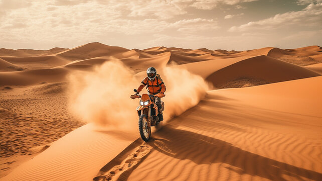 Rider on a ktm bike in the desert. Generative AI