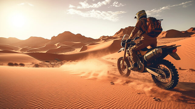 Rider on a ktm bike in the desert. Generative AI