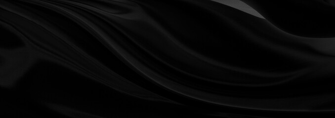 Black gray satin dark fabric texture luxurious shiny that is abstract silk cloth panorama background with patterns soft waves blur beautiful.