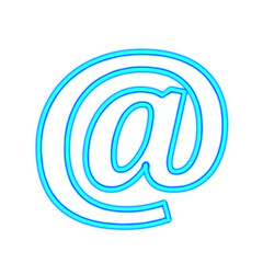 アットマーク。青く光るネオンのアルファベット