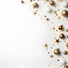 Festive, celebration backdrop with white, gold and blink ball and star in white, pastel, gold and rose pink colour, New Year, Party