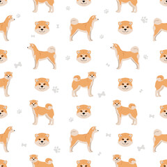 Akita Inu all colours seamless pattern. Different coat colors set