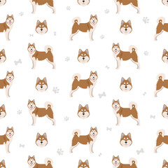 Alaskan malamute all colours seamless pattern. Different coat colors and poses set