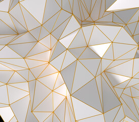 Obraz premium Abstract 3d white and gold geometrical background. Geometric low poly shape and white background.