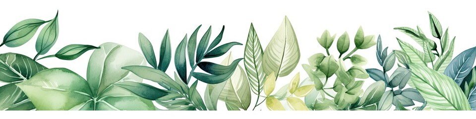 Naklejka na ściany i meble Watercolor Hand-Painted Tropical Green Leaves and Branches Frame: Perfect for Wedding Invitations, Save the Date, or Greeting Cards Watercolor Border Generative Ai Digital Illustration