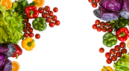 Fresh organic colorful vegetables on isolated background farming and healthy food copy space flat lay presentation frame