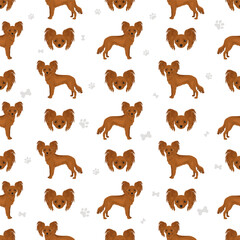 Russian toy terrier longhaired seamless pattern. Different poses, coat colors set