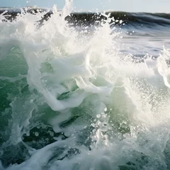 Foto op Plexiglas Close up picture of a wave on the beach, sea foam and splashes © Lorenzo Barabino