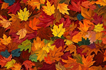 Naklejka na ściany i meble Carpet of maple leaves. Colorful fall pattern. Generative AI