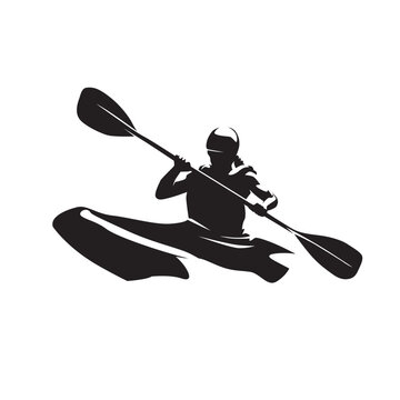 recommend clip art: Canoeing, woman sitting in canoe, isolated vector silhouette, water sport