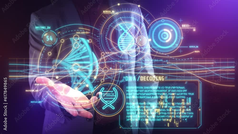 Poster abstract animation on the theme of dna decoding.