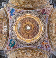 Fototapeta na wymiar Title: NAPLES, ITALY - APRIL 20, 2023: The fresco in cupola (Glory of Holy Cross) of church Basilica di Santa Maria degli Angeli a Pizzofalcone by Giovani Battista Beinaschi (1668 - 1675).