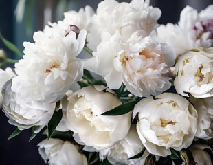 Captivating Floral Delight: Close-Up of a Lavish White Peony Bouquet. The Epitome of Elegance and Romance. AI generative