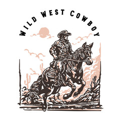 Cowboy riding a horse on a wild west desert