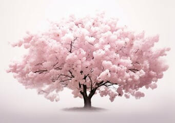 Fototapeta premium Sakura Whispers: A Delicate Pink Cherry Blossom Tree in Bloom. Digital Illustration. Generative ai.