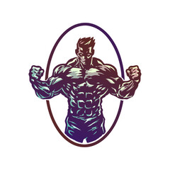 Fototapeta na wymiar Body builder athlete flexing pose gym and fitness logo 