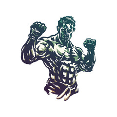 MMA fighter ready to fight pose with a brave face