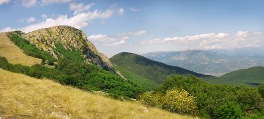 Crimean mountain summer landscape. View from Mount Paramilgen to Bear Mountain